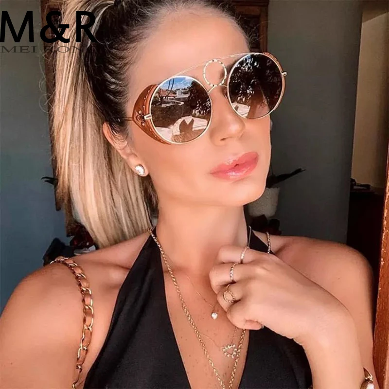 

2022 Steam Punk Round Retro Goggles Sunglasses Men Women Shades UV400 Vintage Glasses Fashion Eyewear Oculos De Sol