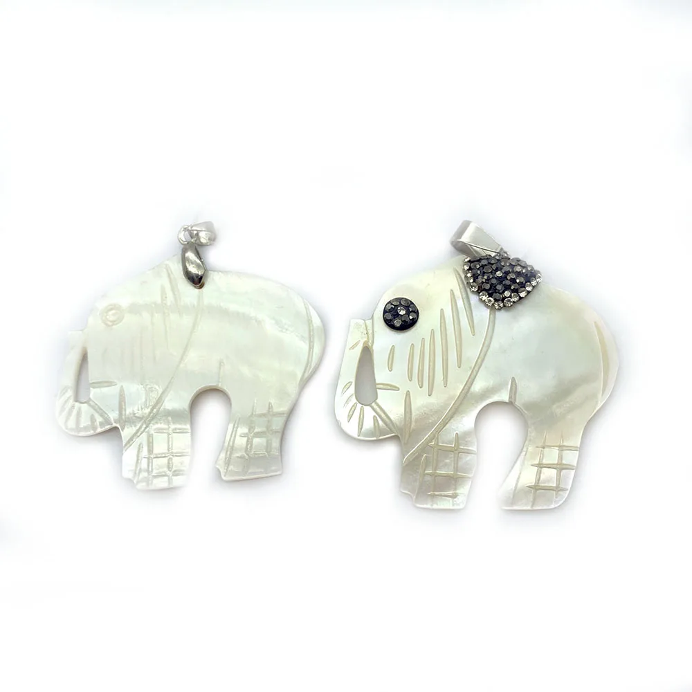

1pcs Natural White Freshwater Shell Elephant Pendant Carving Craft Inlaid Water Exquisite Charm Jewelry Making Accessories