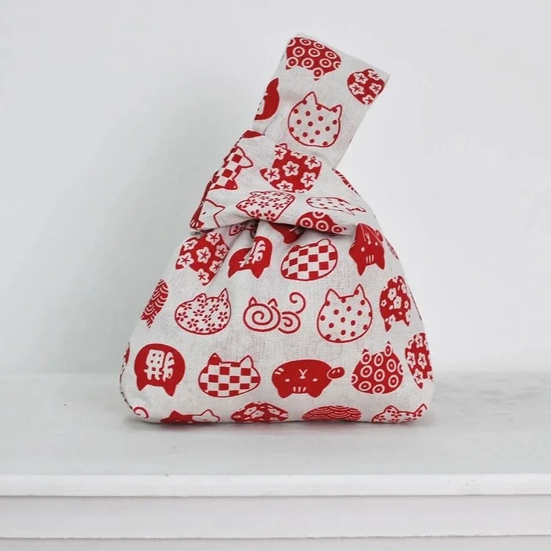 Женская тканевая Сумочка с узлом в японском стиле Милая женская кошелек для