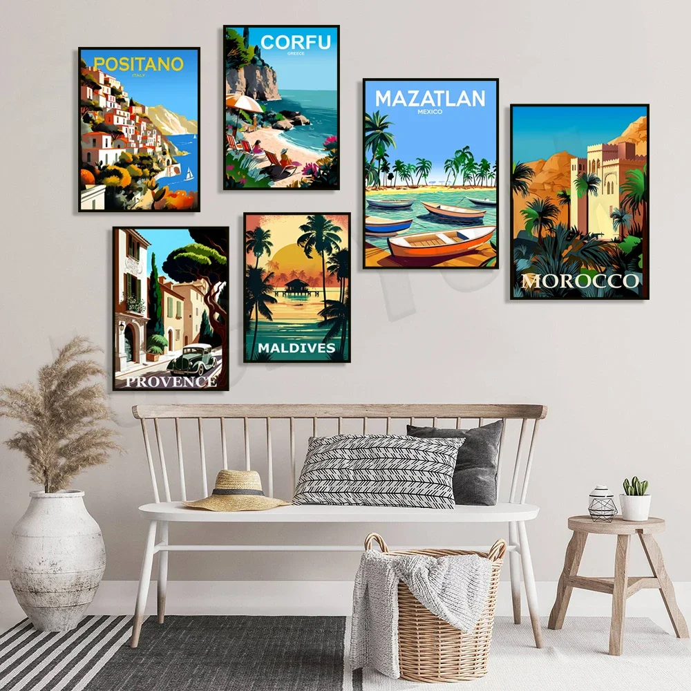 Maldives beach Curacao Southern Caribbean Mazatlan Corfu Italy Monaco French Provence Norwegian fjords land poster