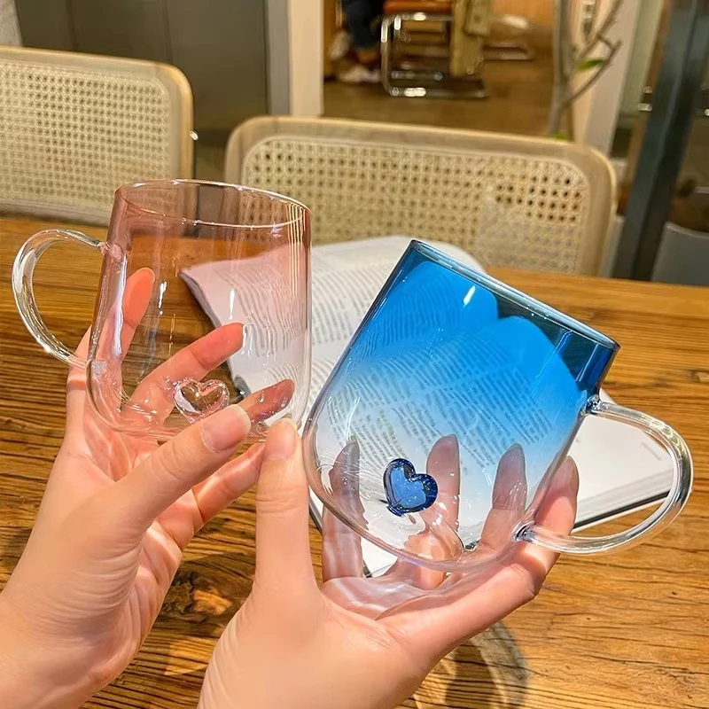 Розовая прозрачная стеклянная чашка Love Cup креативная простая домашняя кружка для