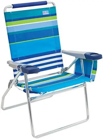 

Пляжное складное 4-позиционное кресло с расширенной высотой 17 дюймов из полиэстера, с графическим изображением синего/белого/многополосного цвета