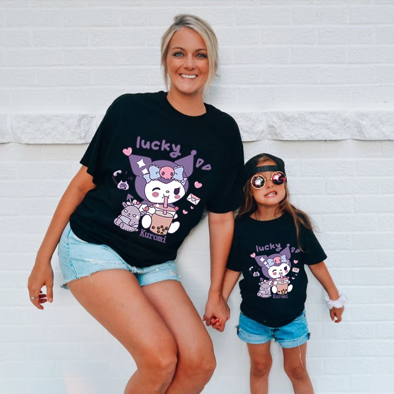 Футболка Sanrio Kuromi одинаковые наряды для семьи повседневные топы с коротким