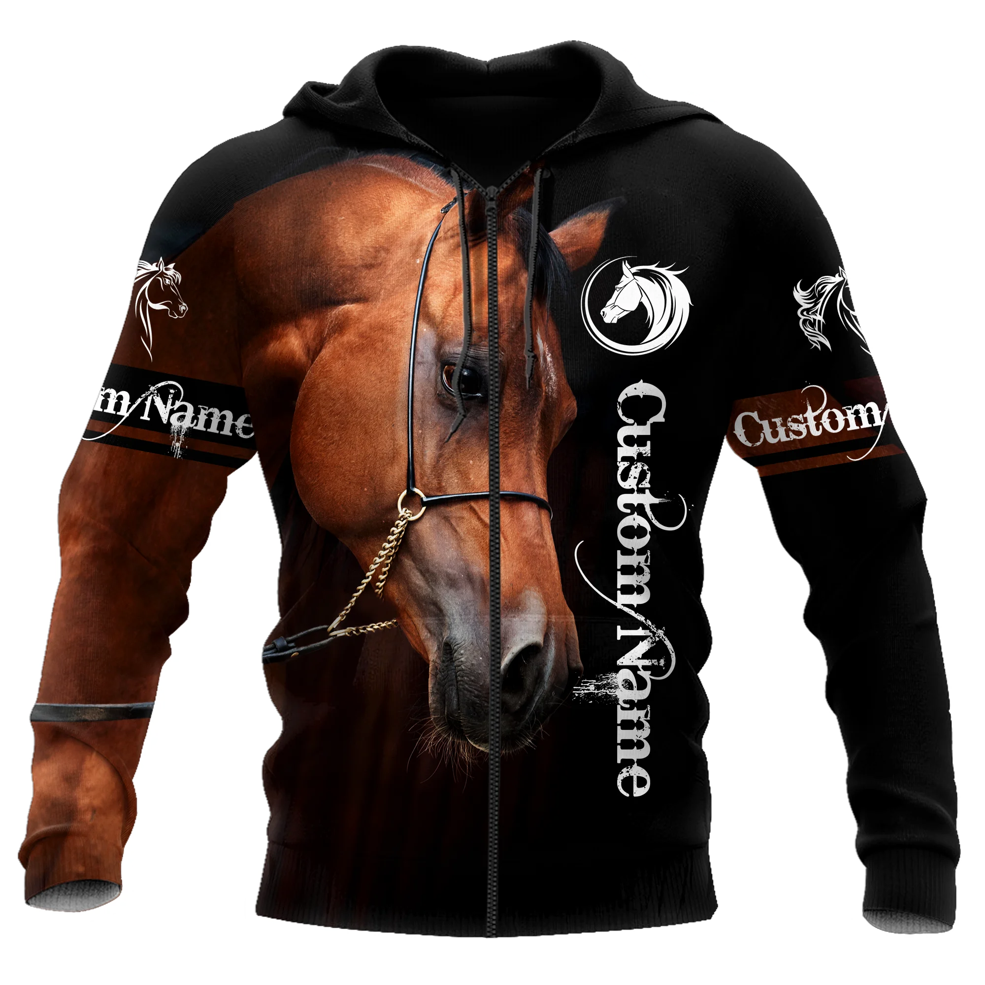 

Nome personalizado arabian horse 3d impresso hoodies dos homens & moletom outono unisex zíper hoodie esporte casual