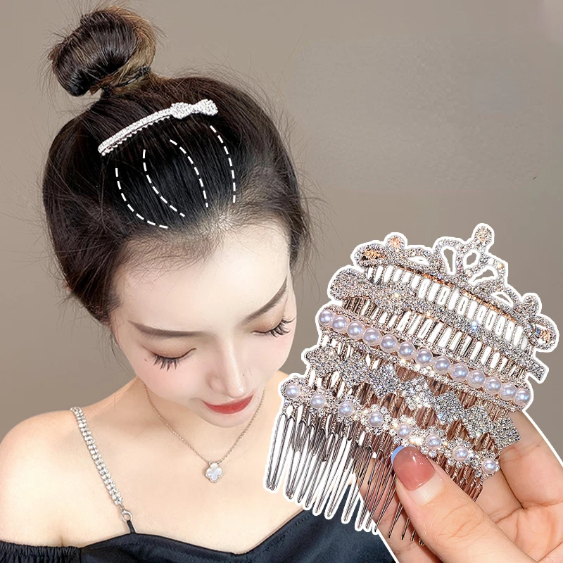 

Rhinestone Pearl Comb Clip Women Hair Accessories Bangs Clip Back Head Headdress Broken Hair Finishing Tools Hair Clip Hairpins