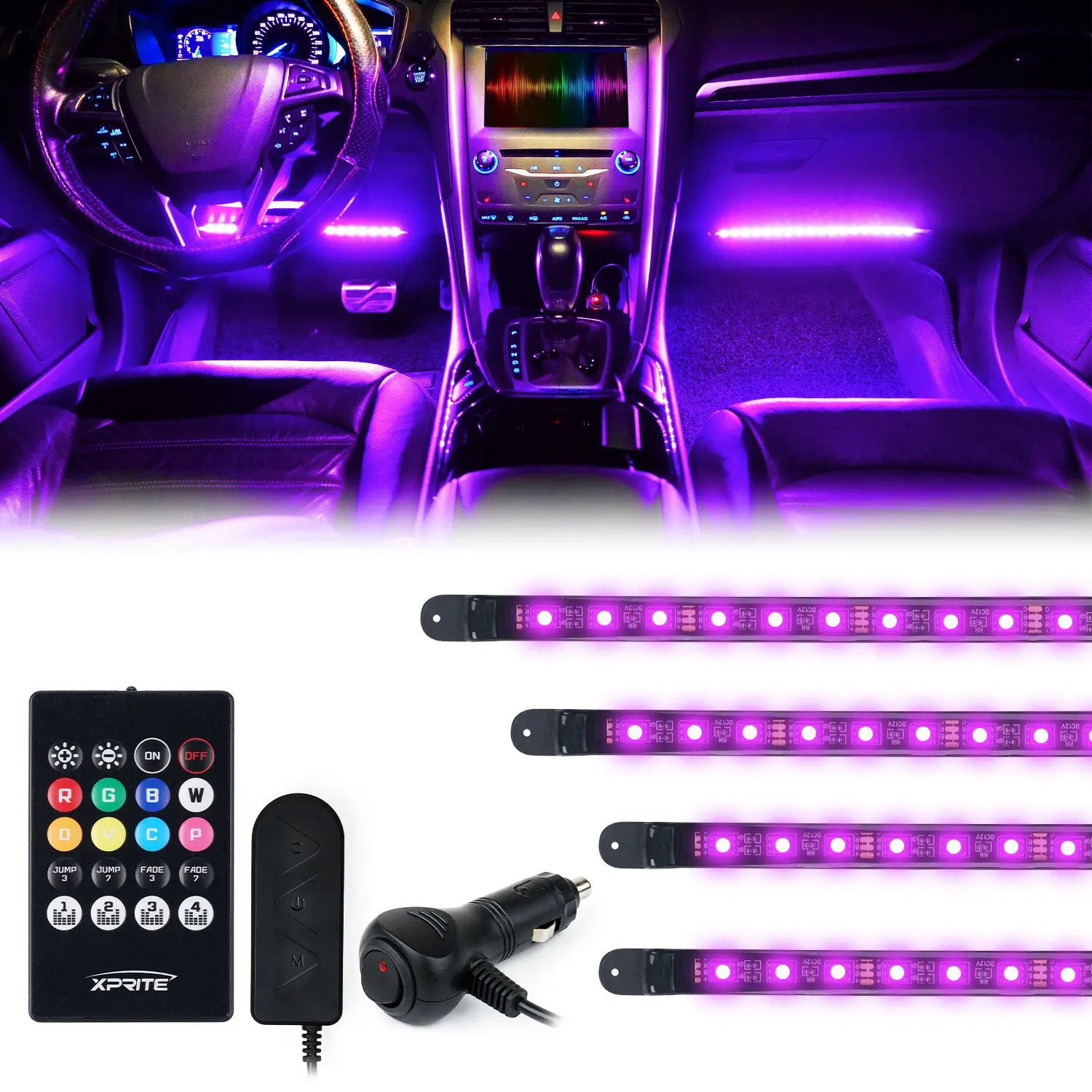 

4PC Celestial Series Interior RGB LED Car Light Set with Remote Control - Powered by Cigarette Adapter