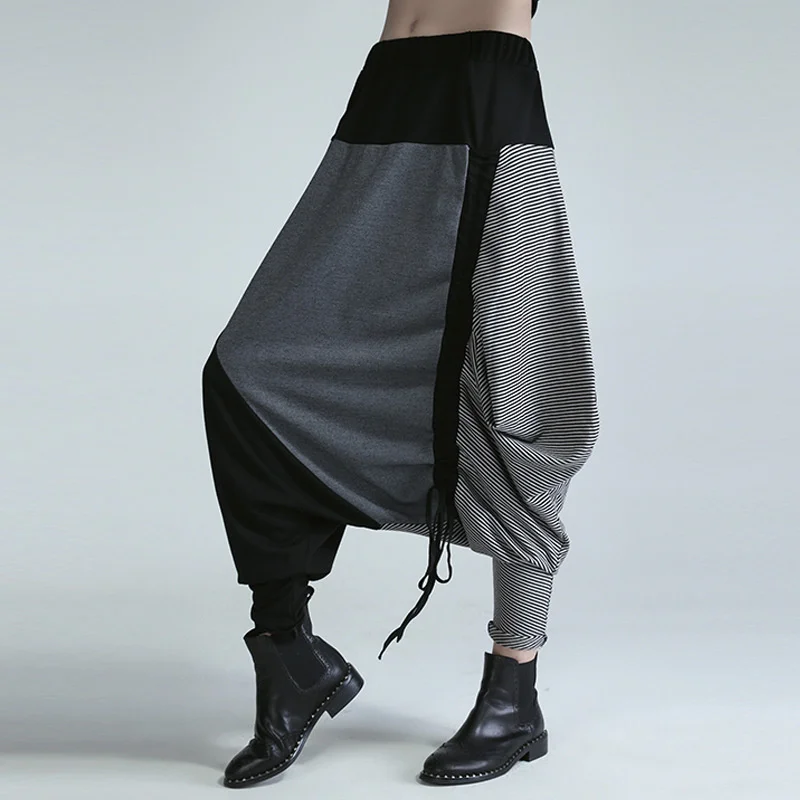 Pantalon Vintage Patchwork pour femmes, décontracté, taille élastique, jambes longues, mode, entrejambe, 2023