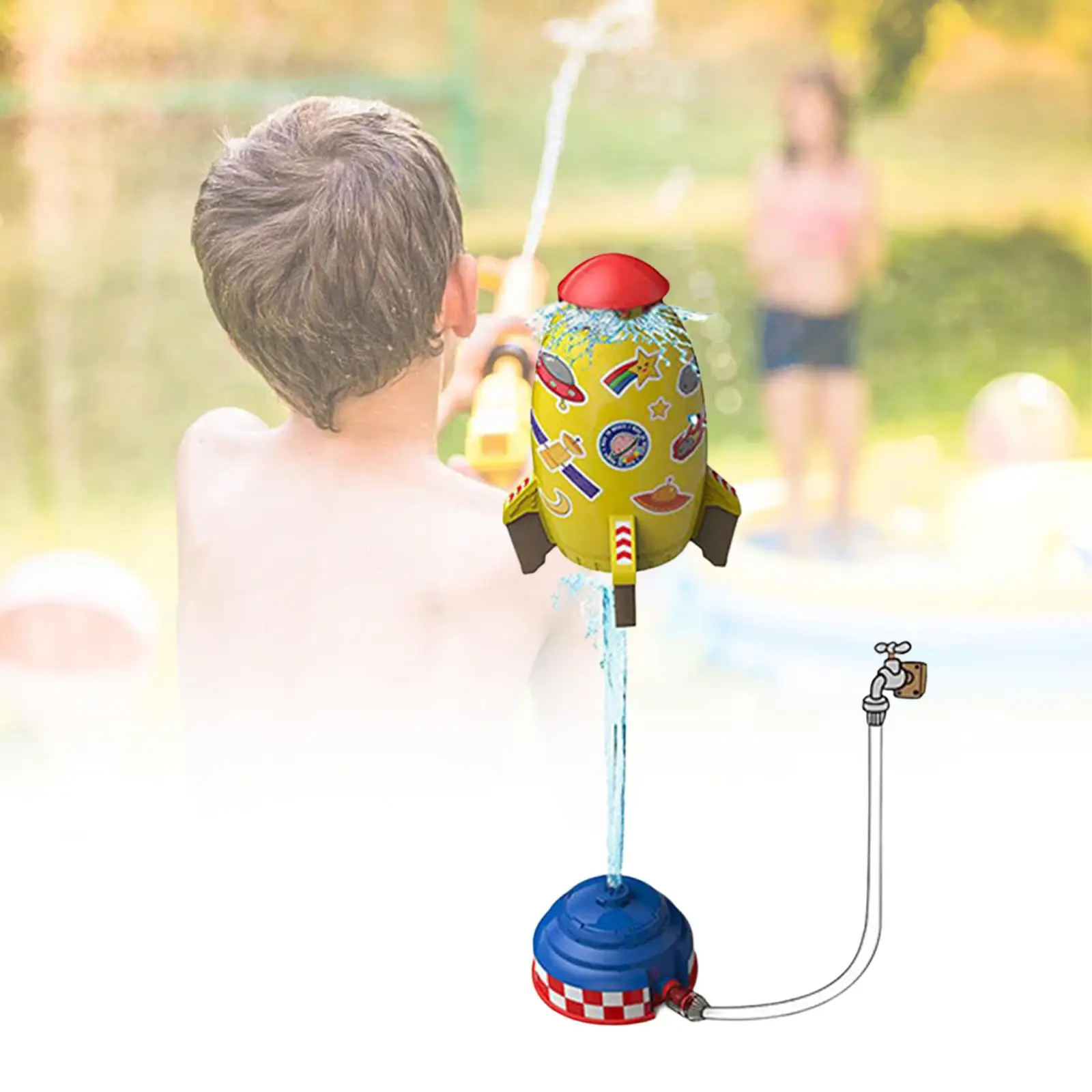 

Summer Rocket Sprinkler Toy Fun Interaction 360° Rotating Games Outdoor Water Toys for Garden Birthday Gift Yard Party Kids