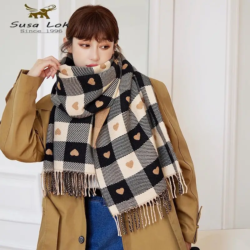 

Plaid Cashmere Scarf Long Pashmina Cashmere Bufanda Warm Tassel Winter Scarves Women Blanket Shawls and echarpe femme Wraps