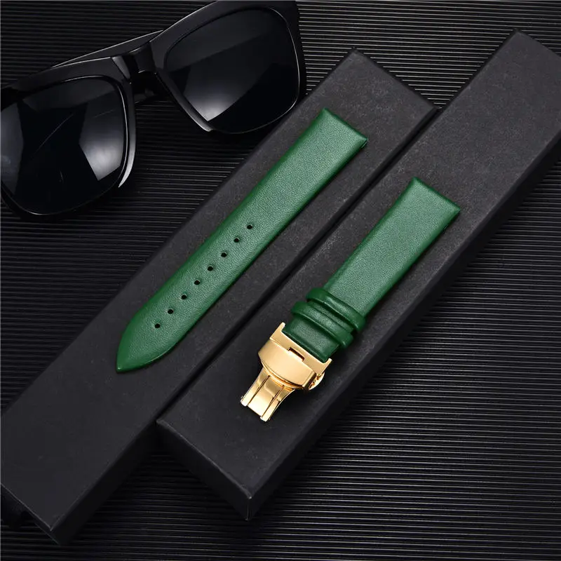 

Soft Thin Calfskin Genuine Leather Watchbands with Automatic Butterfly Clasp 18mm 20mm 22mm 16mm Men Women Watch Straps