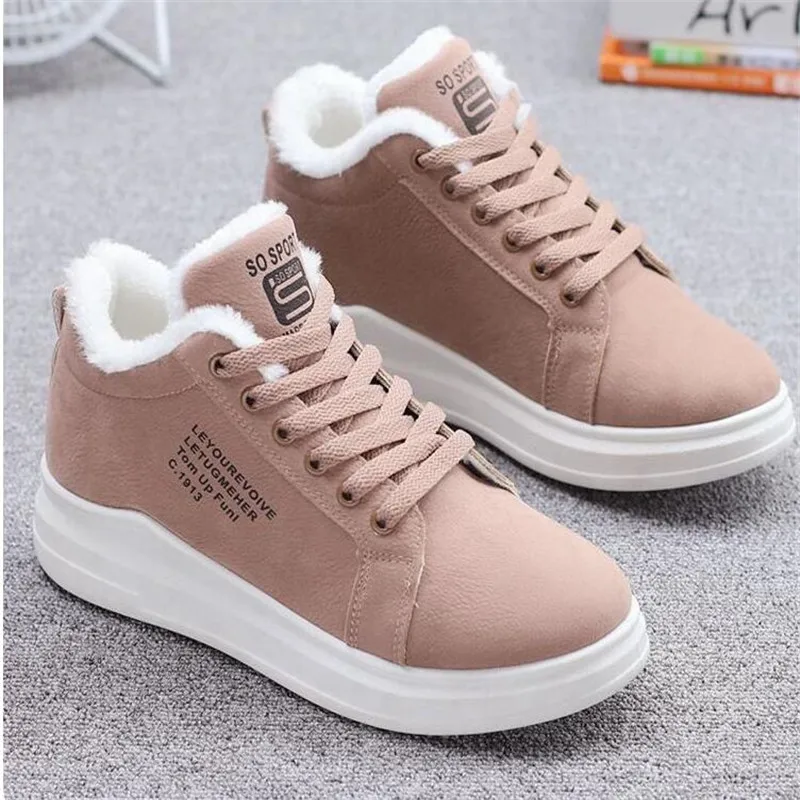 Winter Outdoor Women Shoes Warm Fur Plush Lady Casual Shoes Lace Up Fashion Sneakers Zapatillas Mujer Platform Snow Boots Mujer