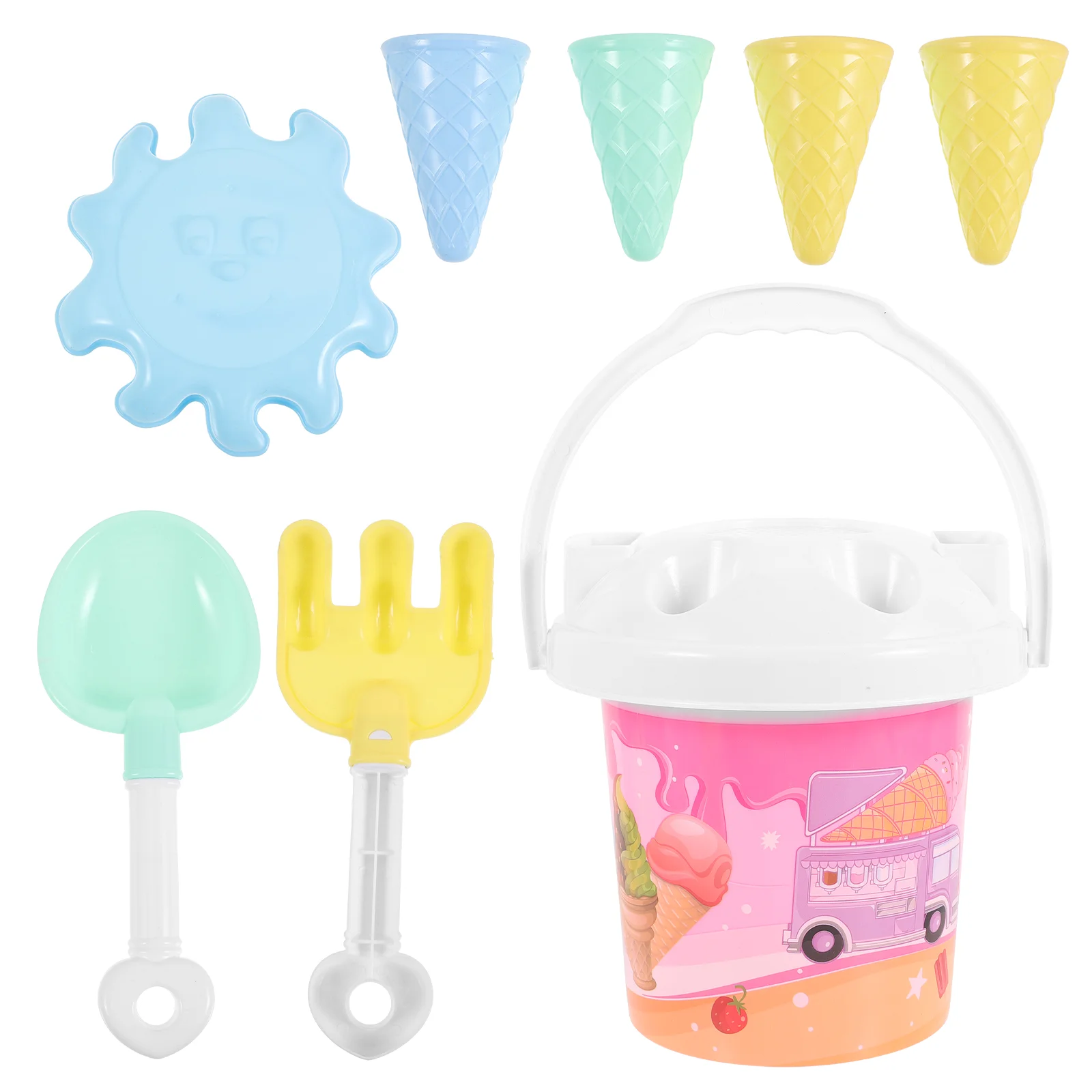 

1set Race Beach Toys Sand Toys Ice Cream Mold Set for Kids 3-10 with Beach Toy Bucket Pail for Kids and Toddlers (Random Color)