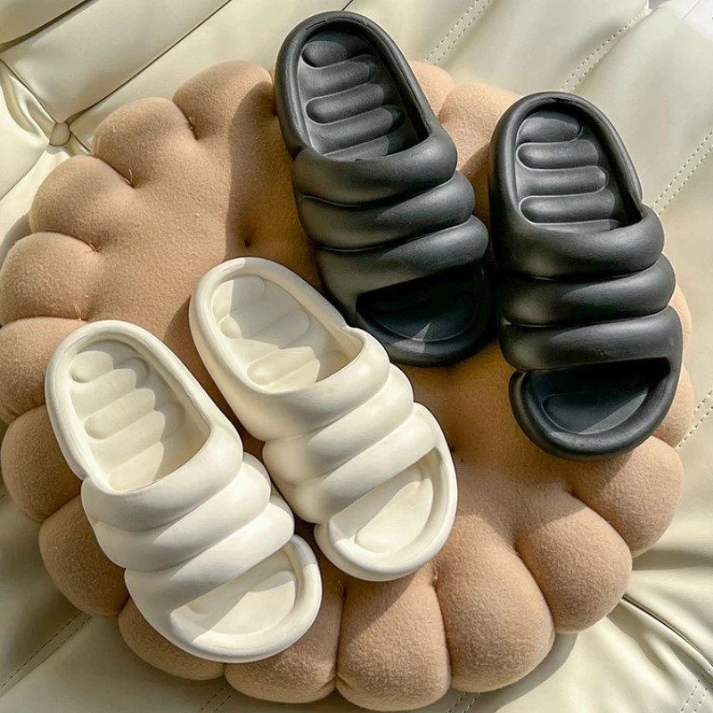 

Women Summer New Indoor Slippers Platform Sole Couple Beach Slides High Elastic Ladies Bathroom Non-slip Slipper Chaussure Femme