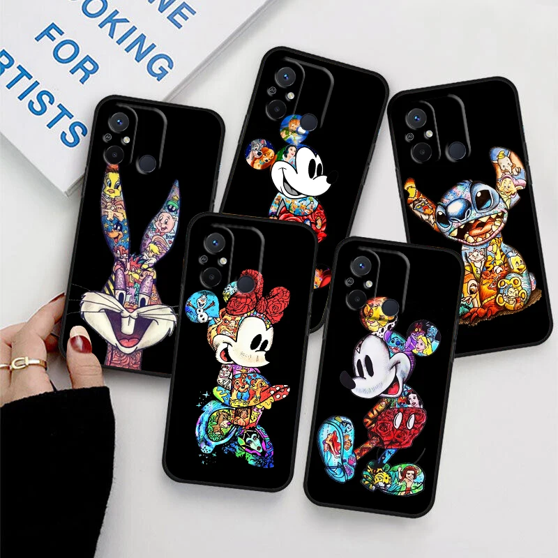 

Mickey Tattoo Cartoon For Xiaomi Redmi 12C 11 A1 Plus 10 10X 9T 9C 9C 8 7 6 4G 5G Silicone TPU Soft Black Phone Case Coque Capa
