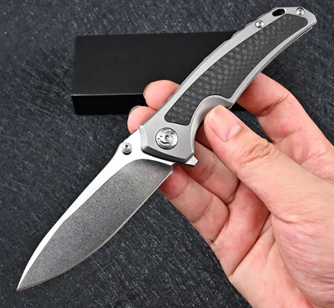 High Quality Folding Knife Titanium Alloy Carbon Fiber  Handle S35vn Steel Outdoor Camping Security Pocket Military Knives