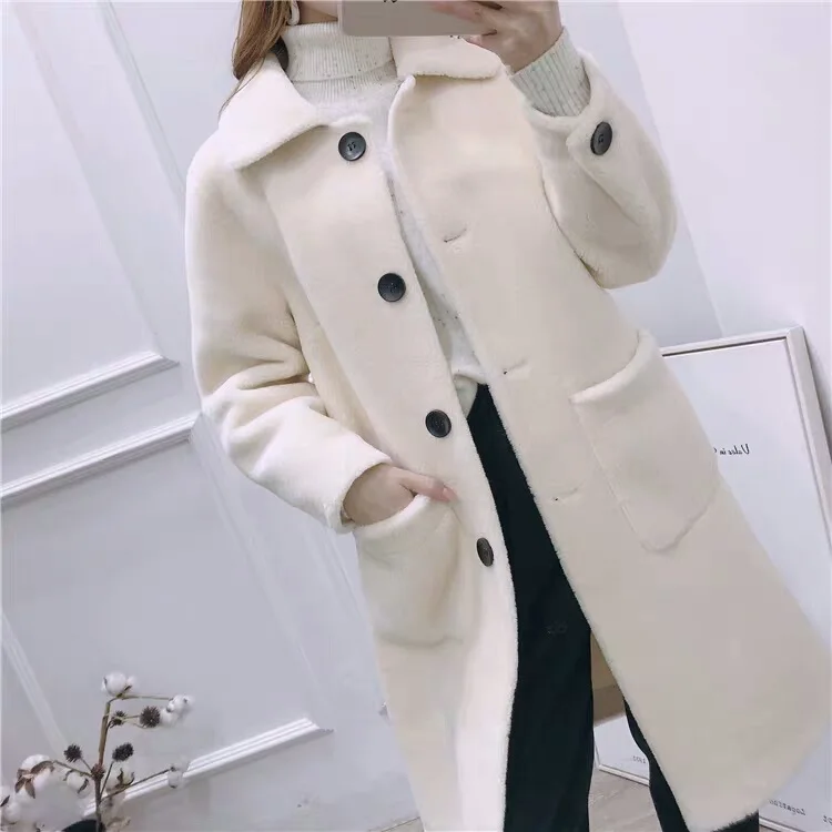 Wool Grain Velvet Fur All-in-one Coat Fashion Lapel Boutique Coat Women's Solid Color