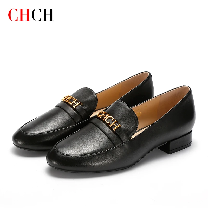

CHCH Fashion Women's Flat Shoes Cowhide Loafers Low Heels Office School Shape Correction Balance Shoes for Professional Women