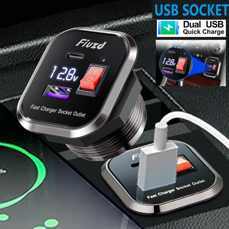 Фото USB-разъем 12 В, автомобильное зарядное устройство, порт USB C, автомобильное зарядное устройство, розетка QC3.0, USB-розетка для автофургона, морская лодка, зарядное устройство №1