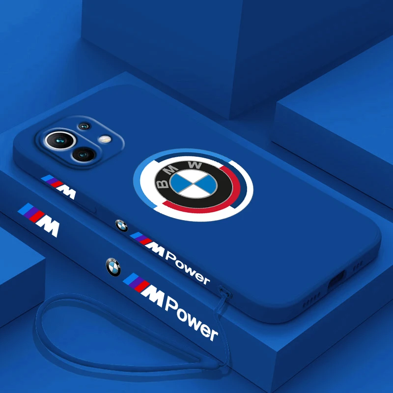 

Luxury Car BMW Color LOGO For Xiaomi Mi 13 12S 12 12T 12X 11i 11T 11 10 10S Pro Lite Ultra Liquid Left Rope Phone Case