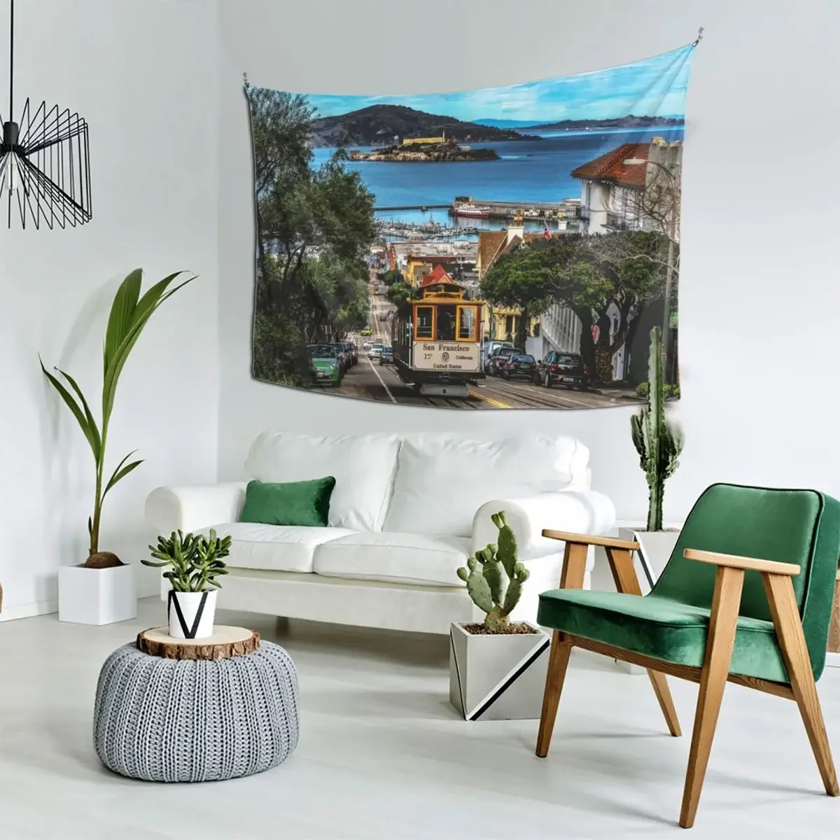 Сан-Франциско Калифорния - культовый тросовый автомобиль и гобелен с островом