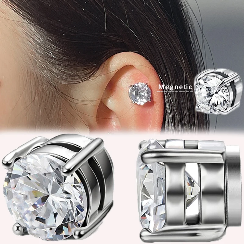 

1PC Crystal Strong Magnetic Ear Stud For Women Zircon Clip Earrings Men Punk No Hole Magnet Earrings Non Piercing Jewelry Gift