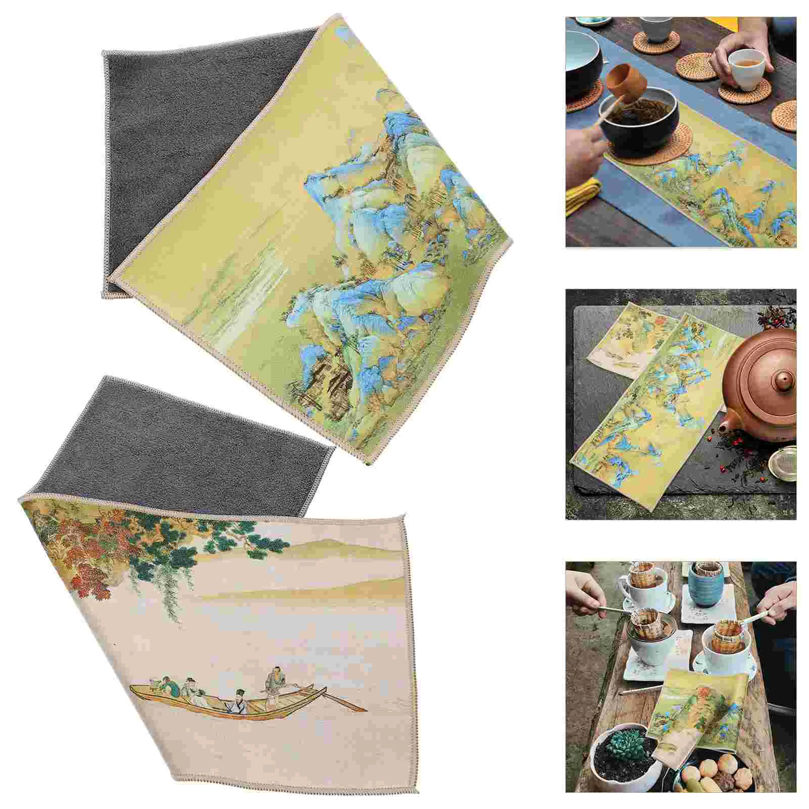 

2Pcs Chinese Style Teaware Towel Coral Fleece Colored Mat Bowl Mat Pot Mat Teapot Cushion