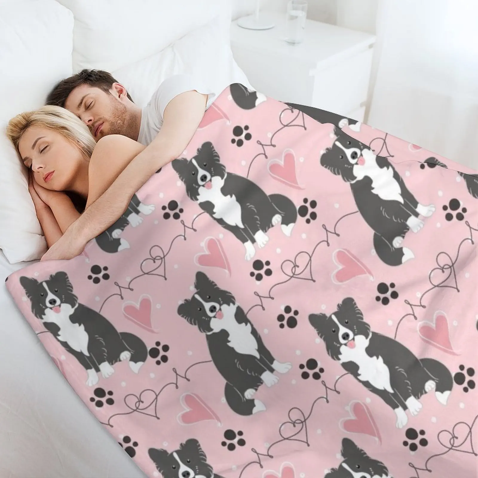 LOVE Border Collie — черно-белое двуспальное одеяло
