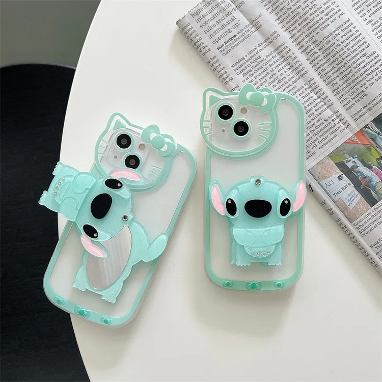 

Bandai Disney Stitch Apple 11 12pro suitable for xs xr xsmax mobile phone shell iphone13pro max rotating mirror soft shell