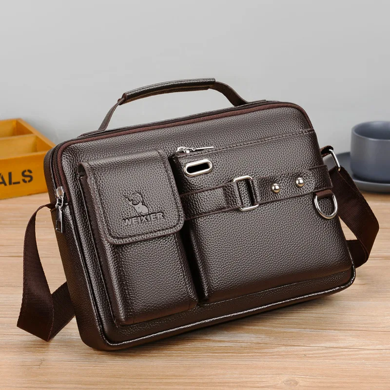 WEIXIER Brand Men's Shoulder Bag Portable PU Leather Handbag Men Business Shoulder Messenger Bag Briefcase crossbody bags  purse