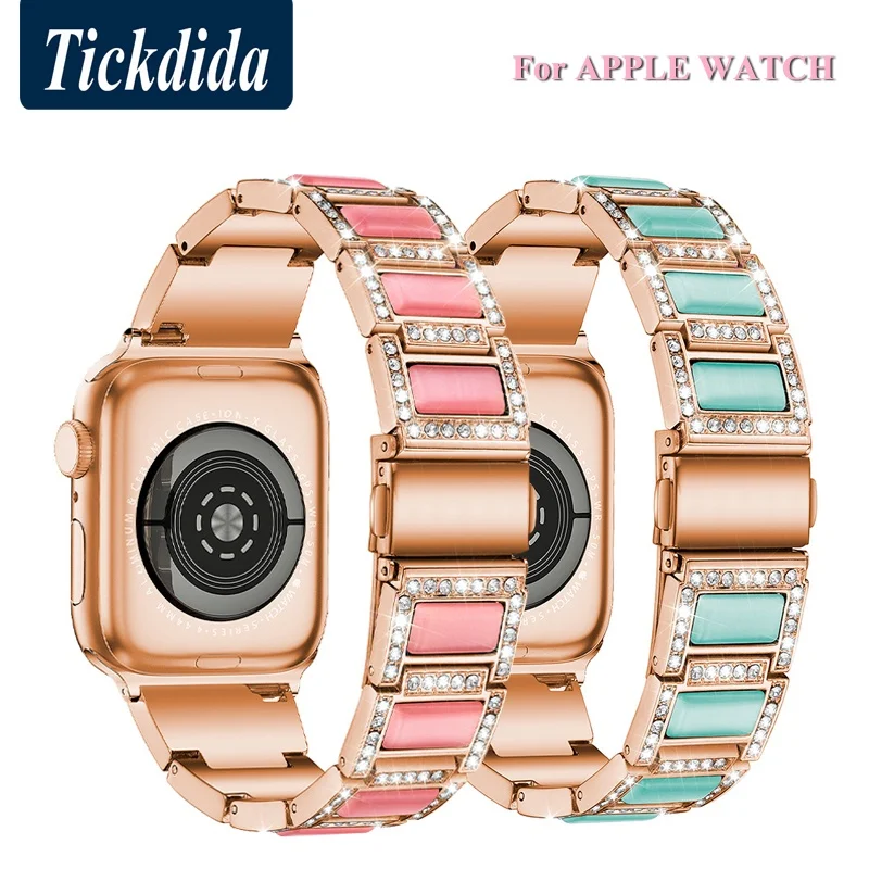 Metal Gemstone Strap for Apple Watch Series 7 6 5 4 3 2 Se, Wristband with Diamonds for Apple Watch 45mm 44mm 41mm 40mm