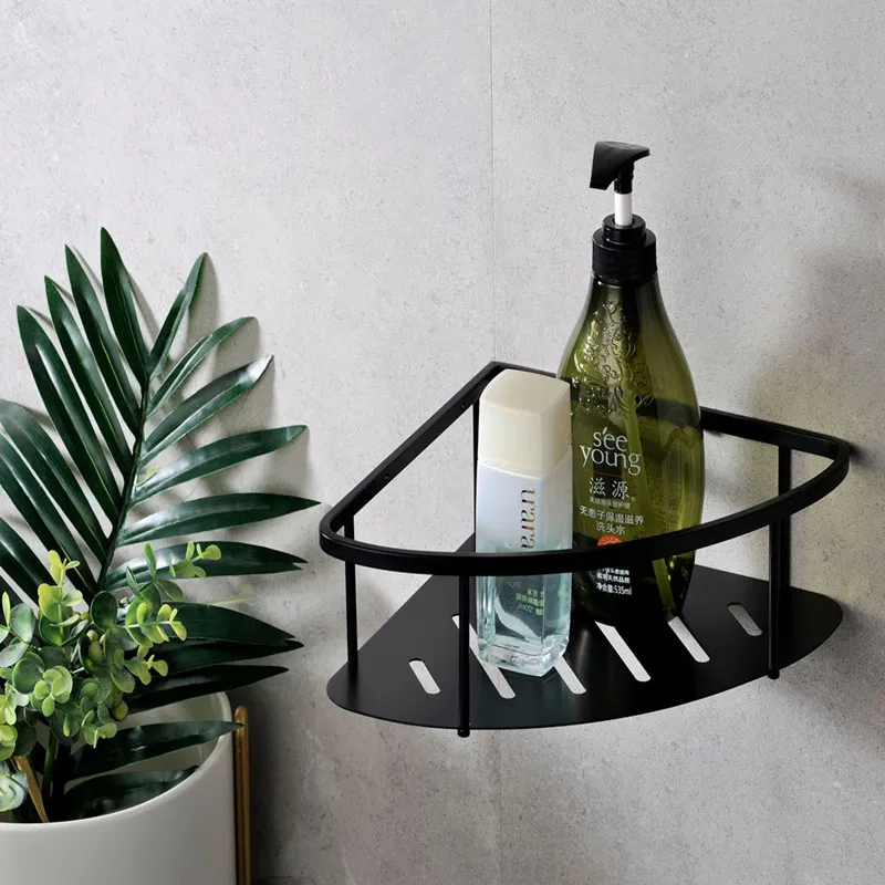 

Triangle Towel Shower Storage Rack Black Corner Shelves Wall Mounted SS304 Shampoo Holder Drill Bathroom Shelf Organizer