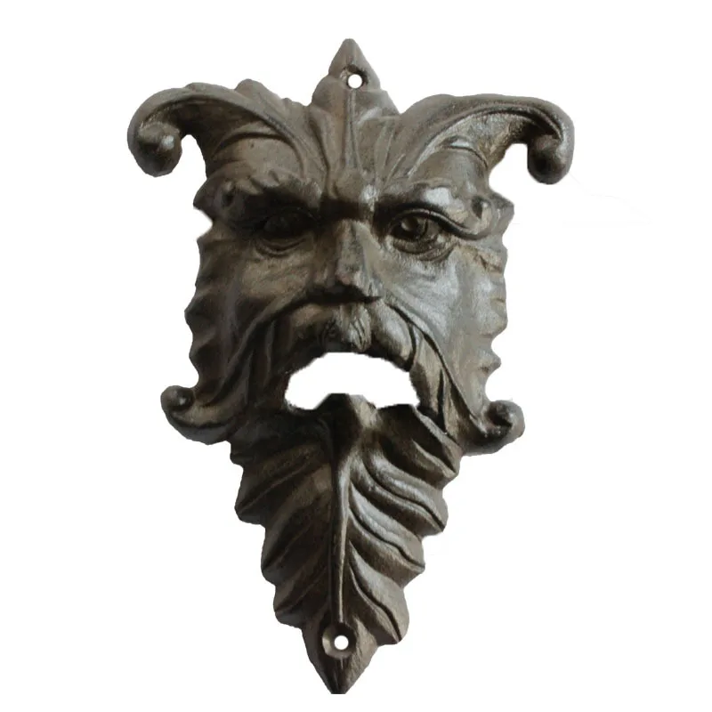 Beer opener Kitchen tools Metal Cast Iron Bottle Opener Corkscrew Screwdriver old man and leave wall mounted for bar decor brown