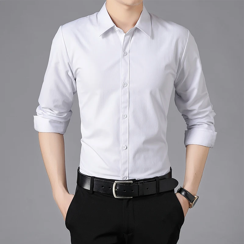

Men 2022 Spring Fashion Solid Color Business Casual Shirts Men Long Sleeve Dress Shirts Men Slim Fit Soft Formal Shirts G127