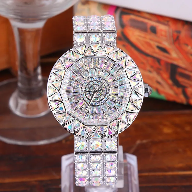 2022 New Diamond Big Watch Women Watches Luxury Steel Full Rhinestone Wristwatch Lady Crystal Dress Watches Female Quartz Watch