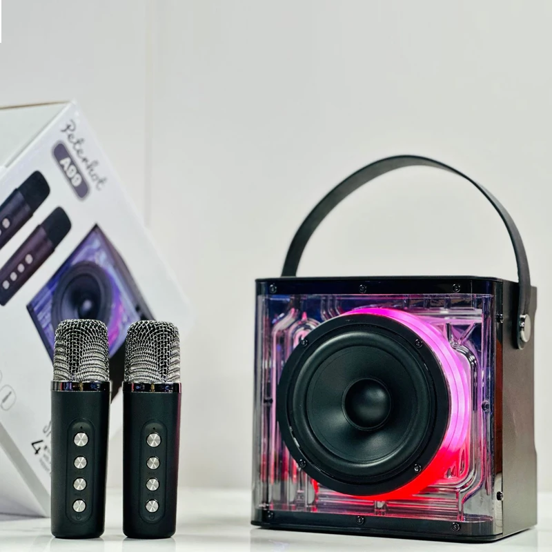 Portable Fashion Transparent Mecha Colorful Lighting K Song Bluetooth Speaker Family Party Party Box Boombox Wireless MIC Audio