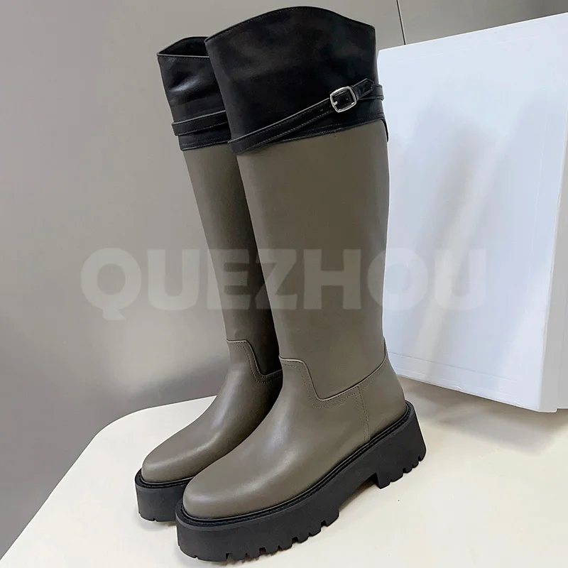 

Женские ботинки из натуральной кожи, с круглым носком, на высокой платформе