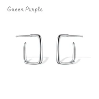 100 s925 sterling silver simple type c piercing earrings for women plated gold fashion girl square ear studs fine jewelry gift