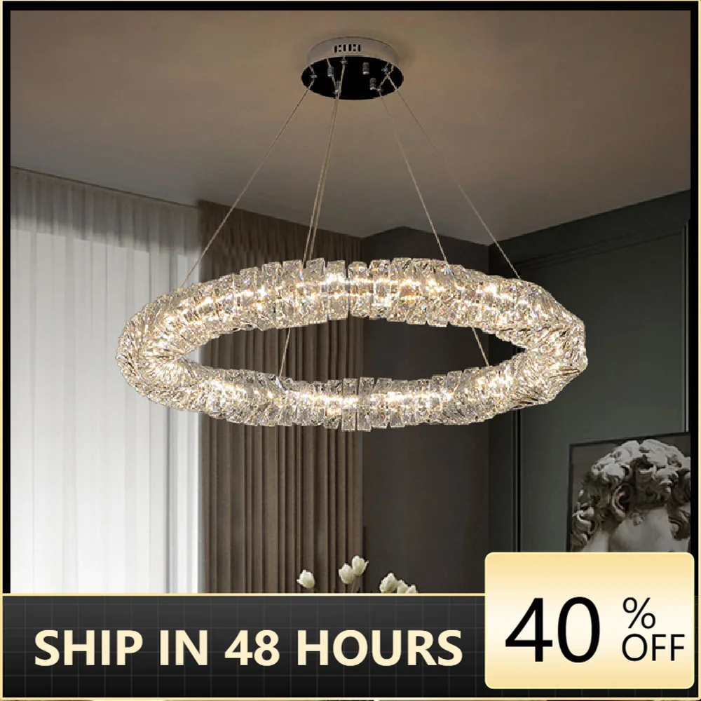 

Современные подвесные светильники с дистанционным управлением для гостиной, люстры с кристаллами K9, роскошная круглая стальная Светодиодн...