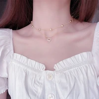 elegant heart pendant necklaces for women girls trendy popular double layer heart chains choker necklace fashion jewelry gifts
