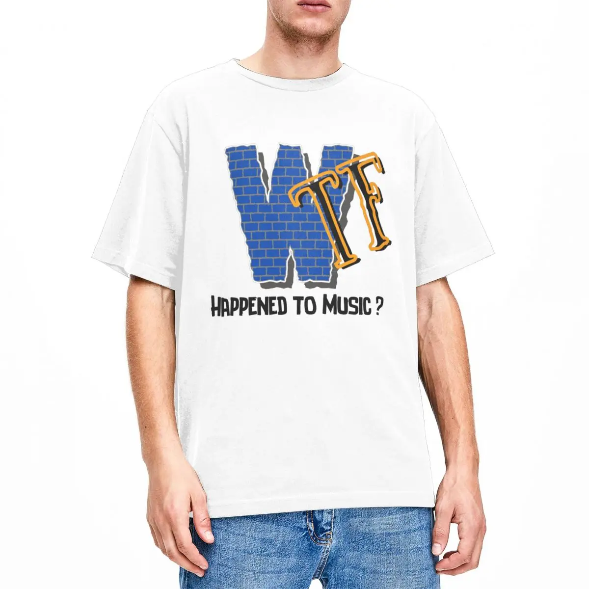 

Новинка, модель WTF «случилась с музыкой», мужские и женские футболки с круглым воротником из 100% хлопка с короткими рукавами, детская одежда