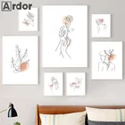 Абстрактная Женская фигурка, рисование линий, плакат, ручной цветок, Художественная печать, Йога, жест, живопись на холсте, скандинавские картины, декор для гостиной