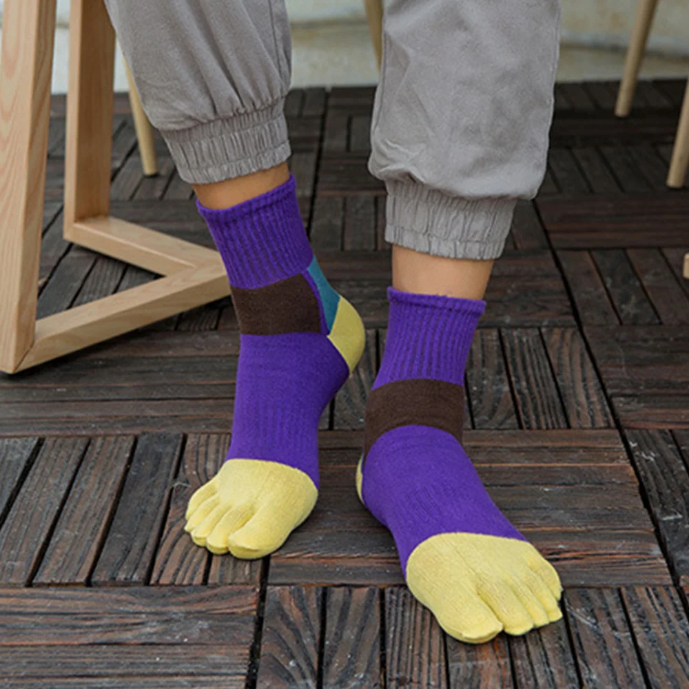 

Носки с пятью пальцами, мужские носки средней длины, повседневные красочные блестящие носки, мужские короткие дышащие носки с пятью пальцами, впитывающие пот