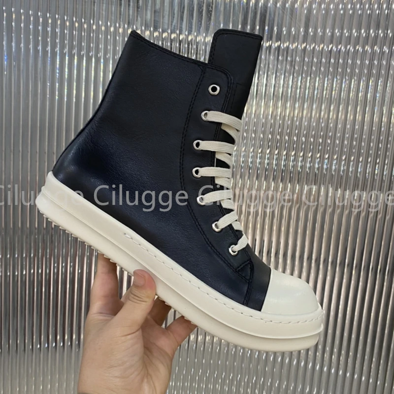 

Men's Skate Shoes Genuine Leather Lace-up Sneakers Ankle Flat Zipper Shoes Male Female Big Size Quality Round Toe New Shoes