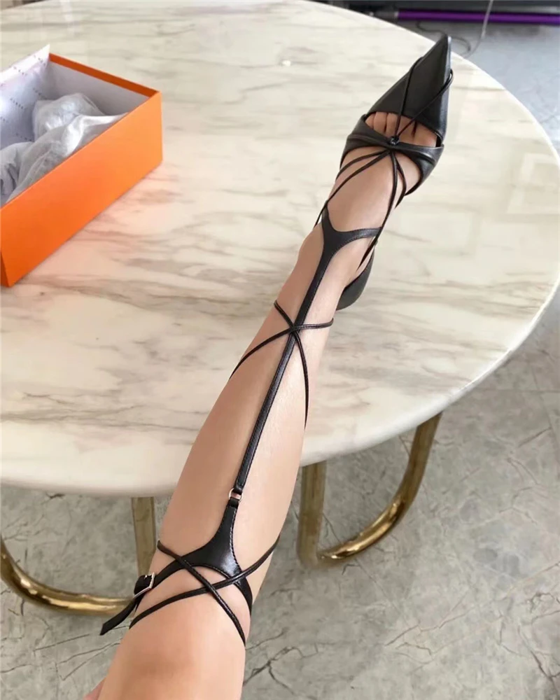 2023 New Sexy Women Gladiator Sandals 9CM High Heel Party Shoes Ladies Summer Boots Pointed Toe Lace-up Dress Pumps Stiletto