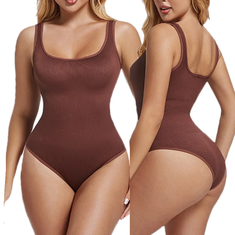 GUUDIA XXXL Ребристая майка Боди с квадратным вырезом контролем Бесшовные боди