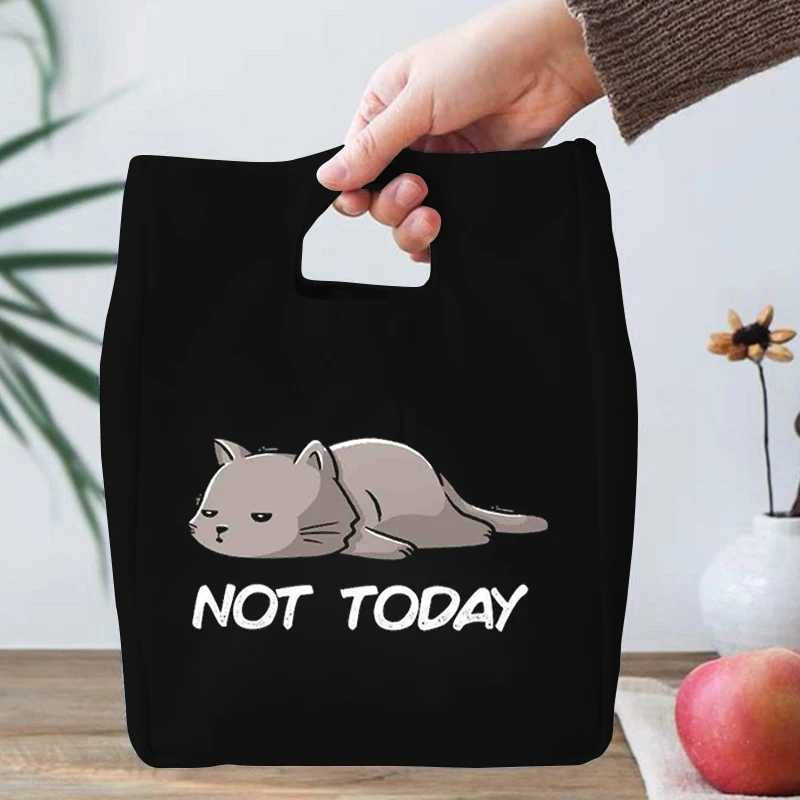 

Not Today Cat Cartoon Portable Special Purpose Bags Wholesale Sprite Print Canvas Thermal Food Picnic Lunch Bags Tote Cooler Bag