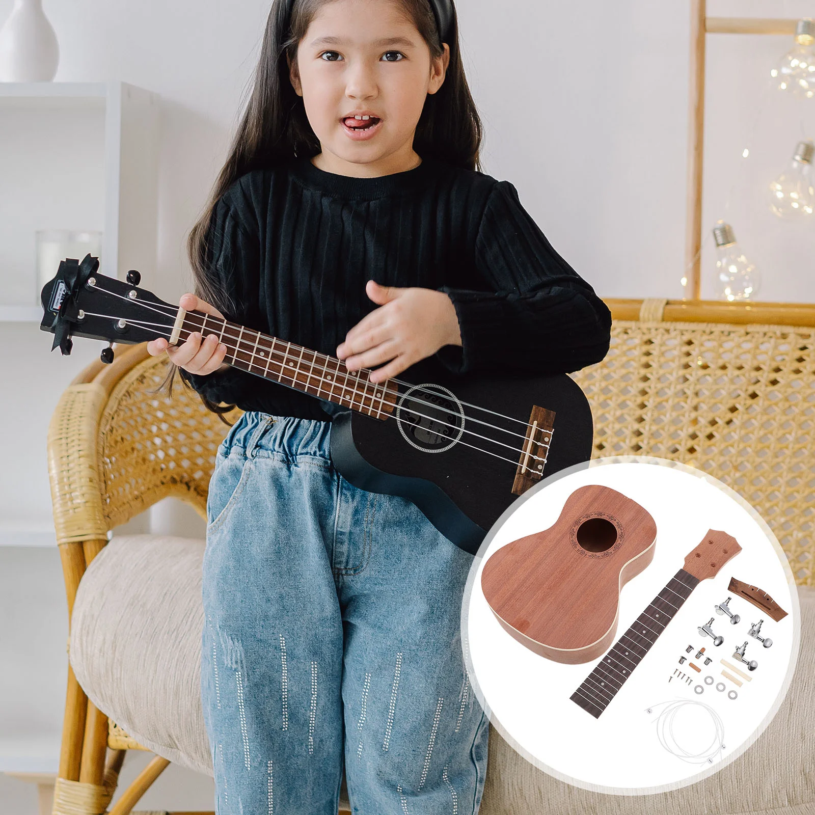

1 Set Ukelele DIY Kit Paintable Ukelele Plaything Ukulele Materials (Assorted Color)