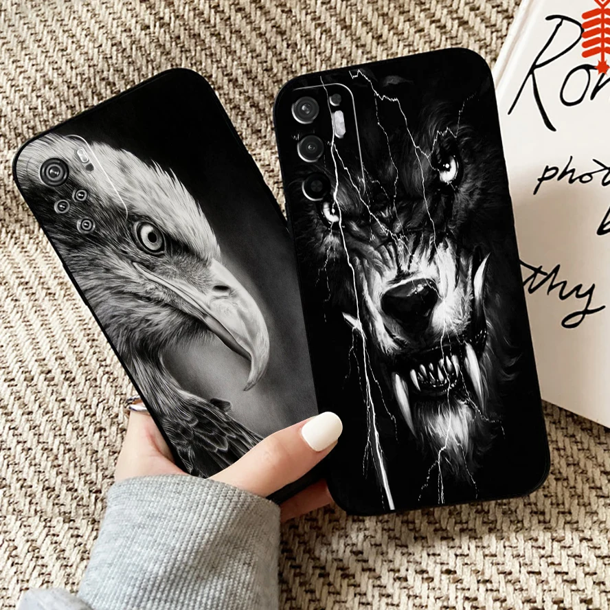 

Lion Eagle Dog Tiger Cat Wolf Phone Case For Xiaomi Redmi Note 10 10S 10T Pro For Redmi Note 10 5G Black Soft Funda