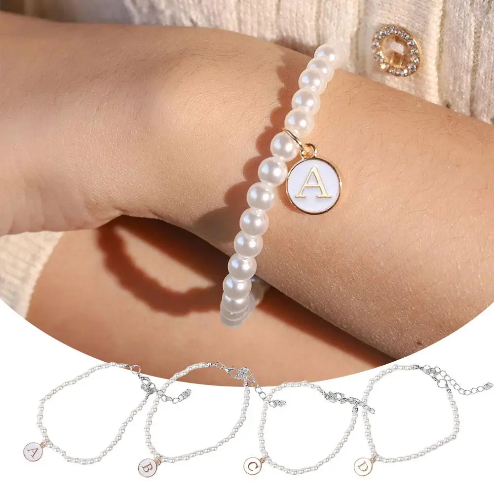 Новый элегантный Простой жемчужный браслет с минималистичными буквами бусинами