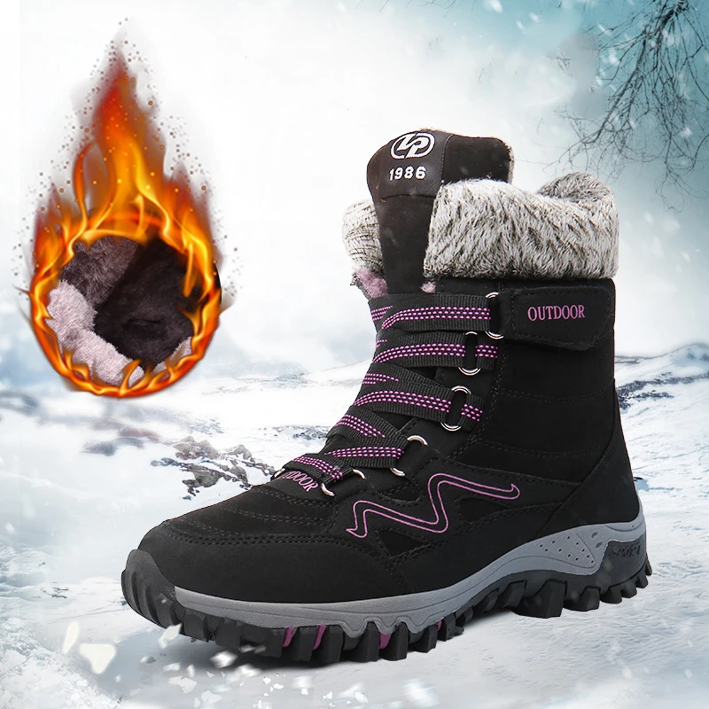 

Зимние теплые ботинки унисекс с высоким верхом и мехом для снега, мужские треккинговые уличные походные повседневные кроссовки, Женская не...